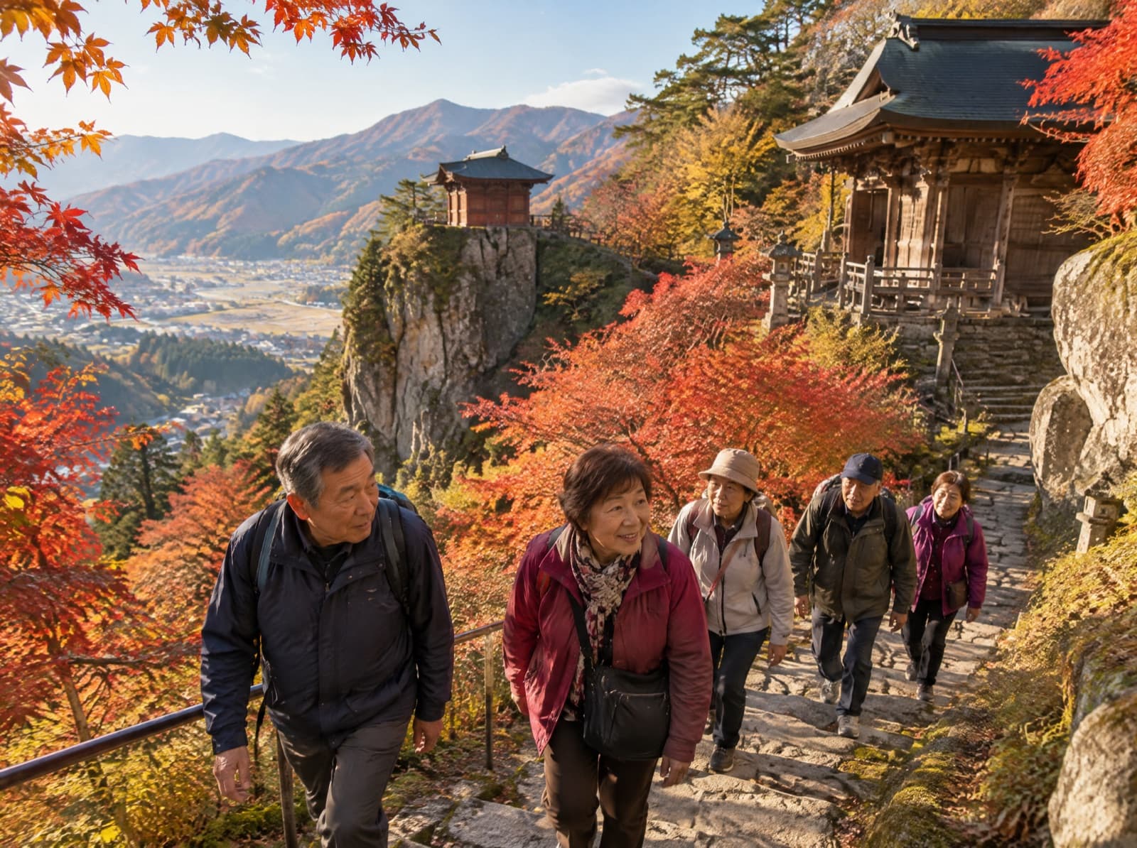 야마데라 절벽 위 오쿠노인과 단풍